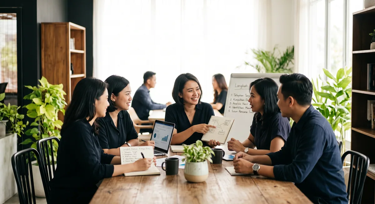 Alur langkah evaluasi kinerja bisnis dari menetapkan target sampai menyusun rencana tindak lanjut