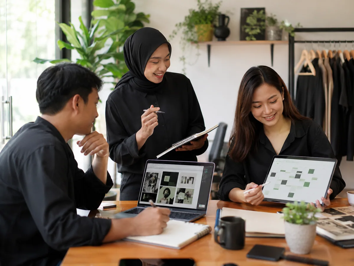 Alur kerja membuat konten Instagram bisnis menggunakan tools desain dan penjadwalan