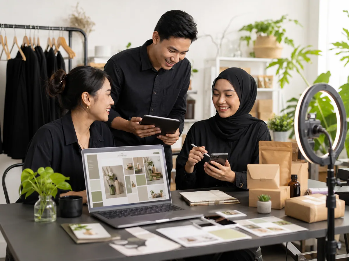 Ilustrasi membangun konten konsisten lintas kanal untuk meningkatkan brand awareness UMKM