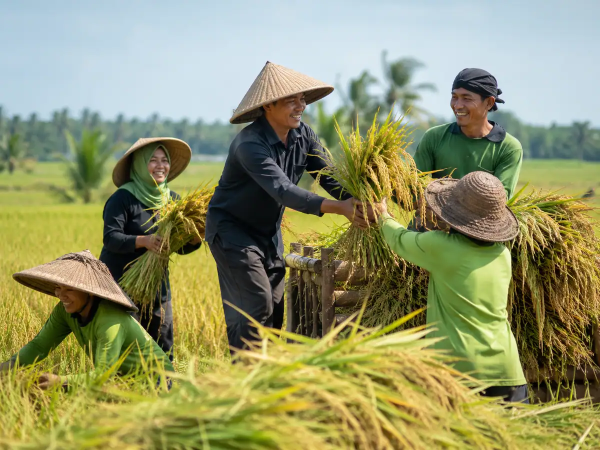 Petani memanen padi bersama sebagai gambaran manfaat kerja sama dalam koperasi pertanian