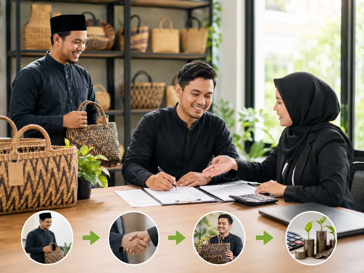Ilustrasi skema akad murabahah pada KUR Syariah dengan alur jual beli dan margin